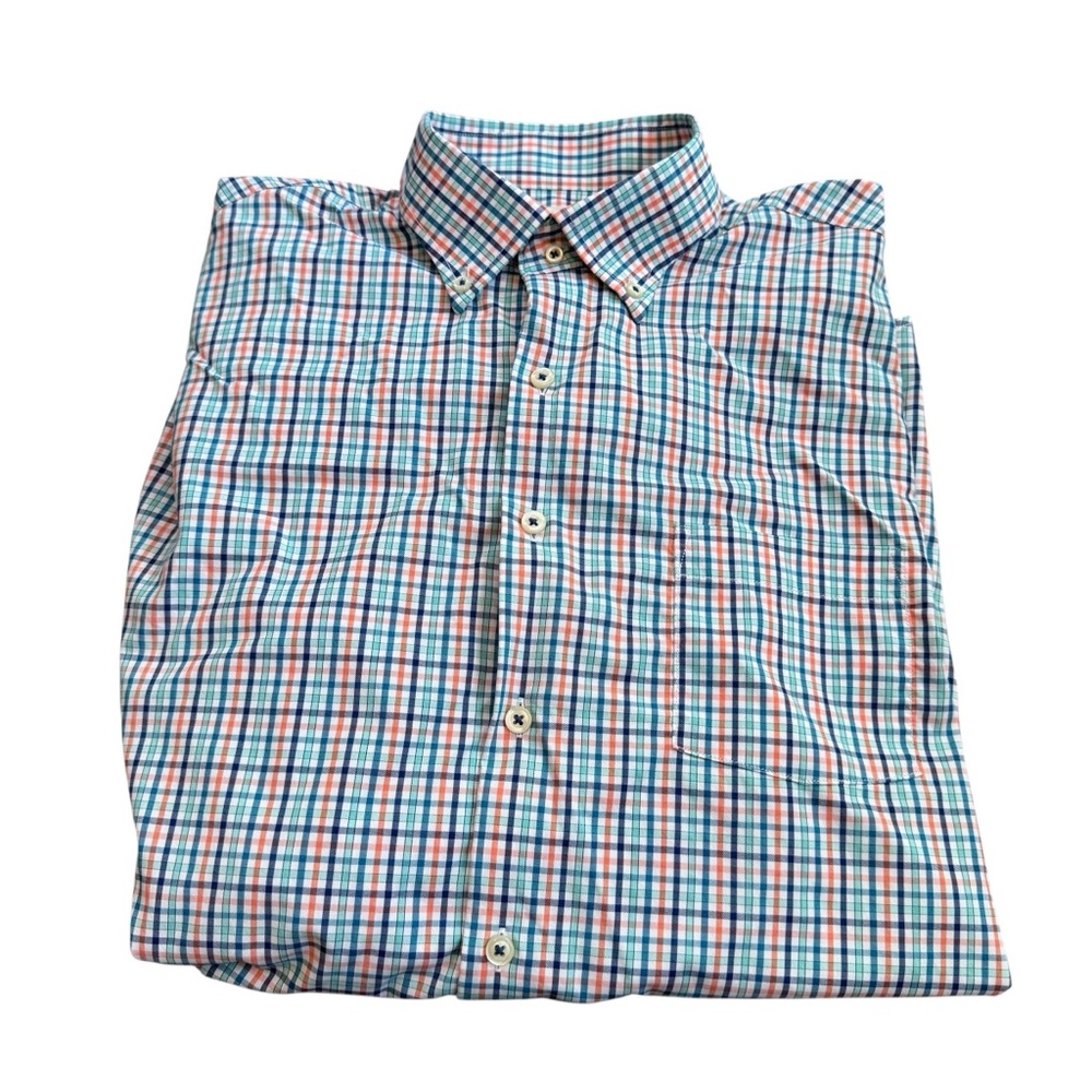 Peter Millar Golf Dress Shirt Plaid Nylon Stretch Long Sleeve Mens XL Longhorns